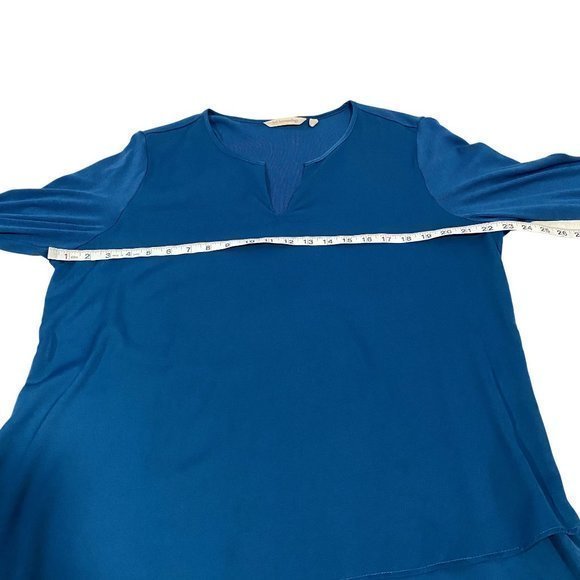 Soft Surroundings Alix Long Sleeve Mixed‎ Media Asymmetrical Hem Teal Blouse Lg - Picture 5 of 6